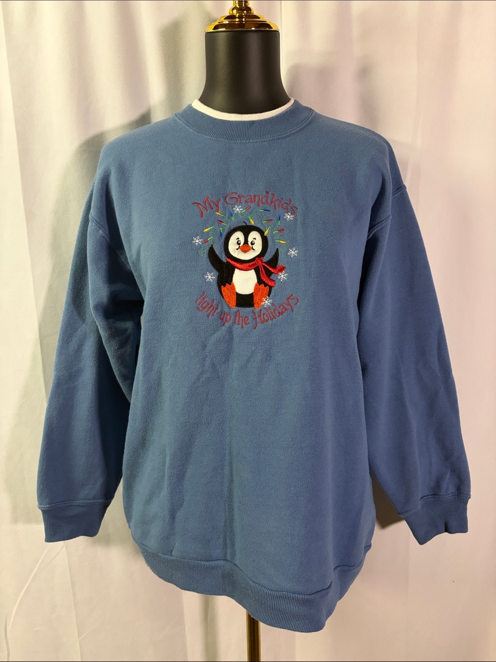Vintage 90s M&C Sportswear Blue Embroidered Holiday Crewneck Sweatshirt